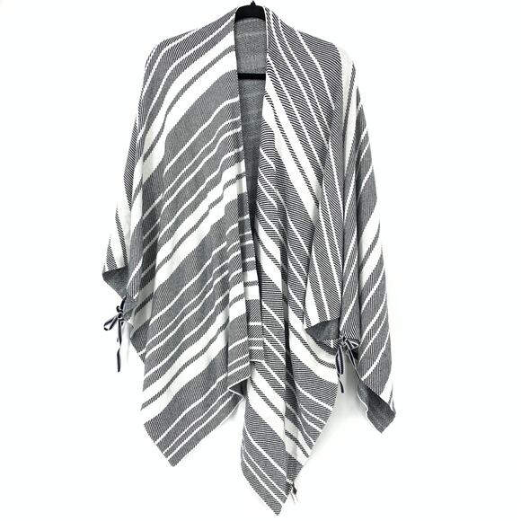 Talbots Women's One Size Striped Open Front Poncho Sweater Black/White - Picture 1 of 6